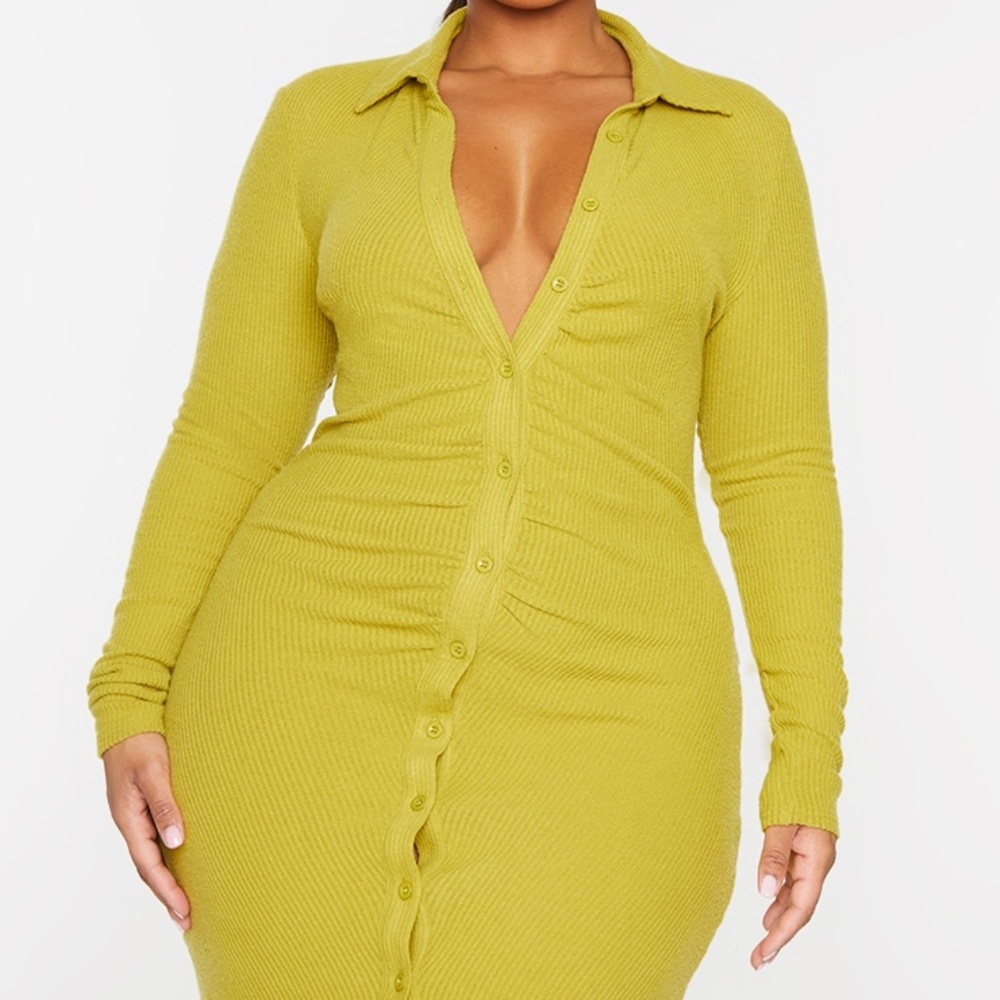 WOMEN'S PLUS SIZE - PRETTYLITTLETHING PLUS BRUSHED RIB LS SHIRT DRESS SZ 26